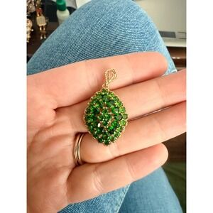 14k Yellow Gold Green Chrome Diopside Cluster Pendant 1 3/8"